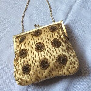 50's 60's silk beaded gold and yellow clutch convertible - see pictures
